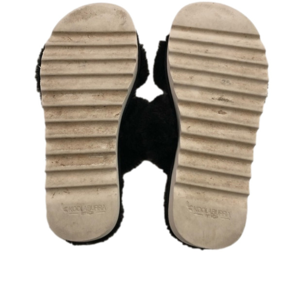 Koolaburra Women's Black Slide Faux Fur Platform Sandals - Picture 6 of 7